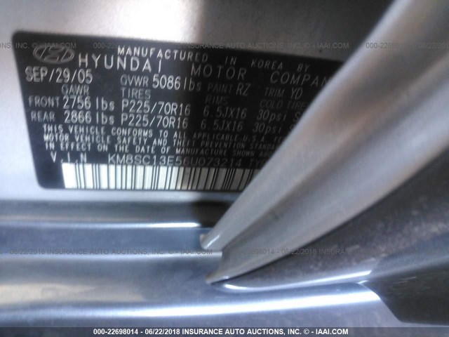 KM8SC13E56U073214 - 2006 HYUNDAI SANTA FE GLS/LIMITED SILVER photo 9