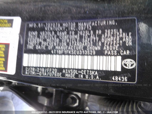 4T1BF1FK5EU313529 - 2014 TOYOTA CAMRY L/SE/LE/XLE 黑色 照片 9
