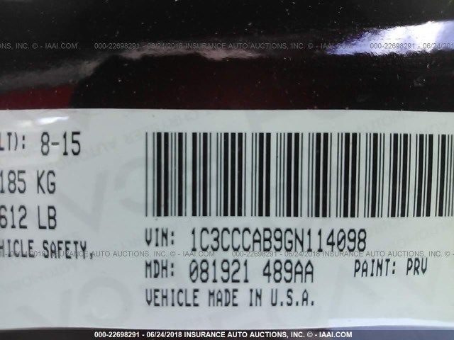 1C3CCCAB9GN114098 - 2016 CHRYSLER 200 MAROON photo 9