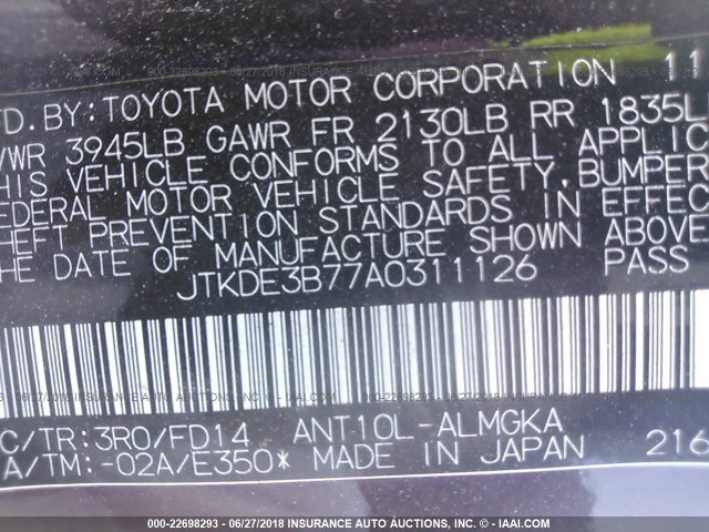 JTKDE3B77A0311126 - 2010 TOYOTA SCION TC 紫色 照片 9