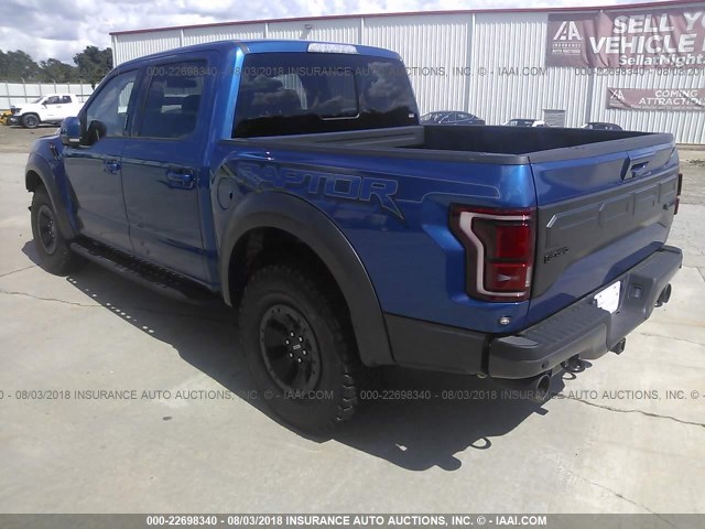 1FTFW1RG3JFC38695 - 2018 FORD F150 RAPTOR BLUE photo 3