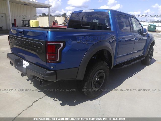 1FTFW1RG3JFC38695 - 2018 FORD F150 RAPTOR BLUE photo 4