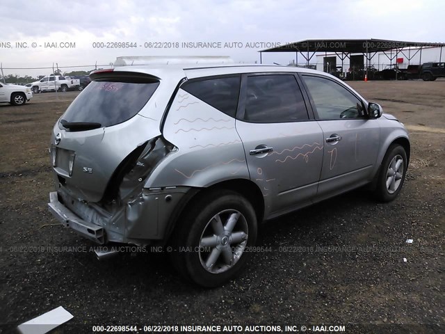 JN8AZ08TX4W216616 - 2004 NISSAN MURANO SL/SE SILVER photo 4