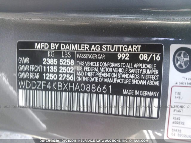 WDDZF4KBXHA088661 - 2017 MERCEDES-BENZ E 300 4MATIC SILVER photo 9