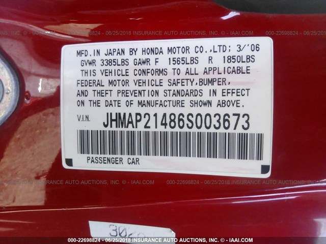 JHMAP21486S003673 - 2006 HONDA S2000 RED photo 9
