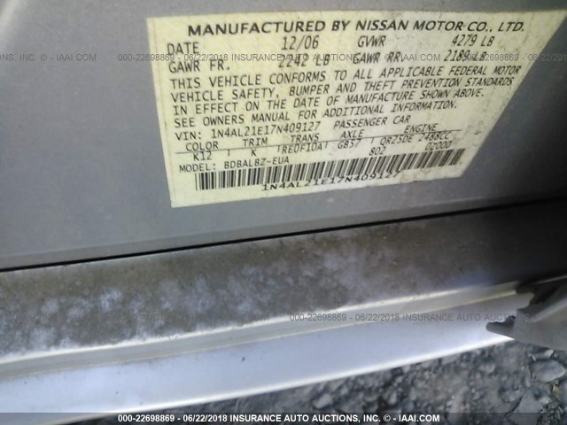 1N4AL21E17N409127 - 2007 NISSAN ALTIMA 2.5/2.5S GRAY photo 9