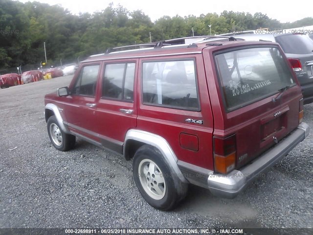 1J4FJ58S9NL186020 - 1992 JEEP CHEROKEE LAREDO RED photo 3