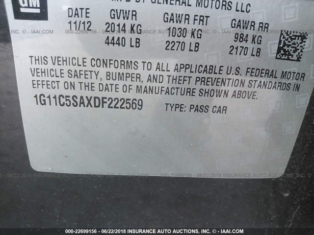 1G11C5SAXDF222569 - 2013 CHEVROLET MALIBU 1LT GRAY photo 9