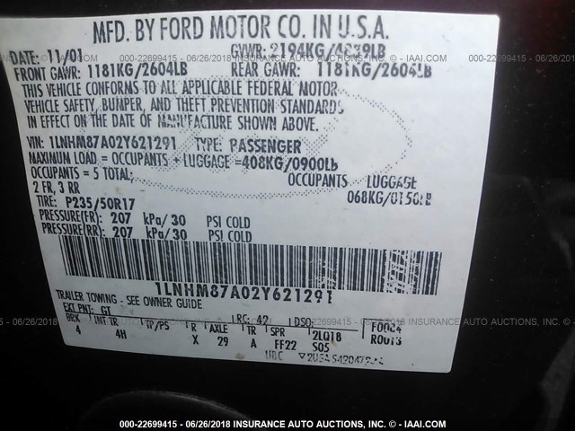 1LNHM87A02Y621291 - 2002 LINCOLN LS 棕色 照片 9