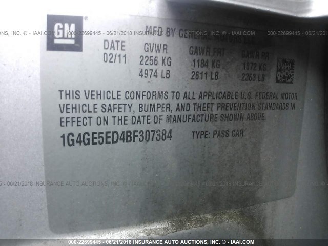 1G4GE5ED4BF307384 - 2011 BUICK LACROSSE CXS SILVER photo 9