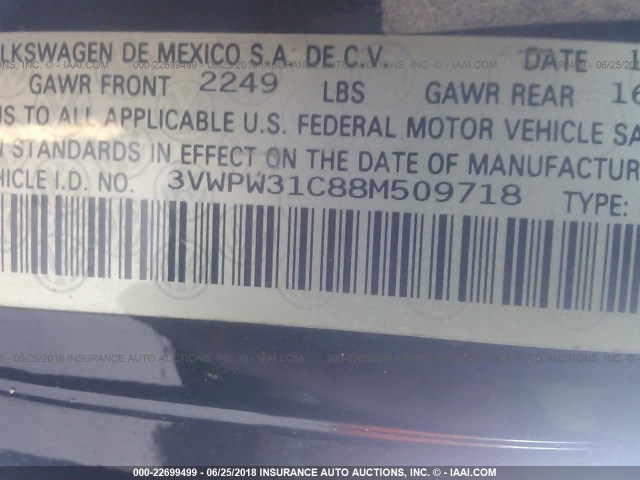 3VWPW31C88M509718 - 2008 VOLKSWAGEN NEW BEETLE S შავი ფოტო 9