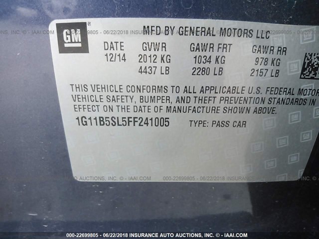 1G11B5SL5FF241005 - 2015 CHEVROLET MALIBU LS BLUE photo 9