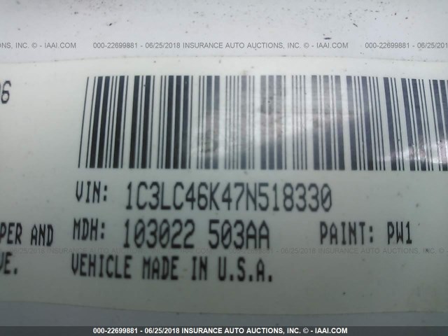 1C3LC46K47N518330 - 2007 CHRYSLER SEBRING WHITE photo 9