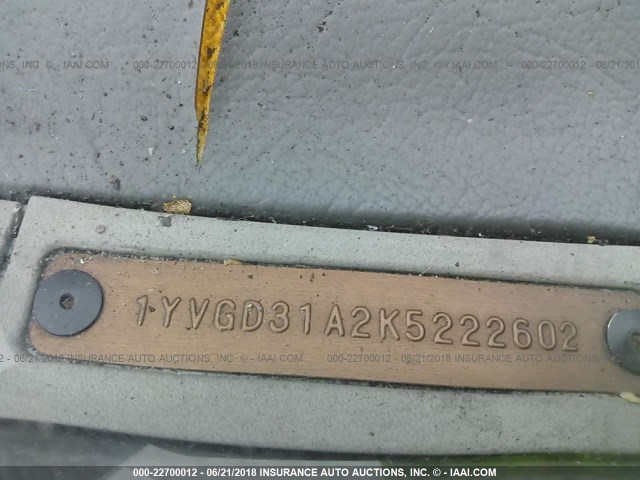 1YVGD31A2K5222602 - 1989 MAZDA MX-6 GRAY photo 9