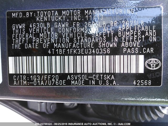 4T1BF1FK3EU340356 - 2014 TOYOTA CAMRY L/SE/LE/XLE Qəhvəyi foto 9