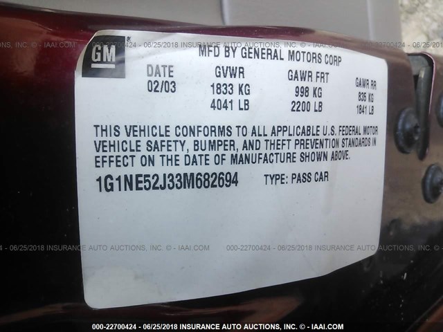 1G1NE52J33M682694 - 2003 CHEVROLET MALIBU LS RED photo 9
