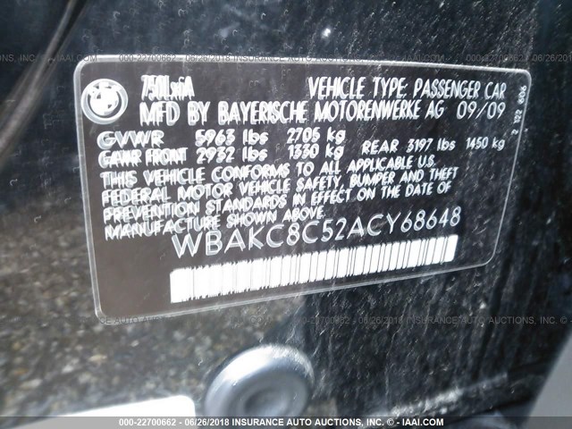 WBAKC8C52ACY68648 - 2010 BMW 750 LI/XDRIVE BLACK photo 9