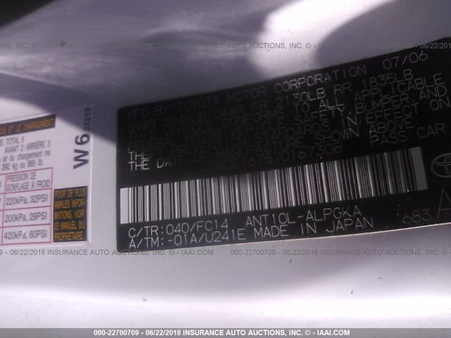 JTKDE167570167308 - 2007 TOYOTA SCION TC 白色 照片 9