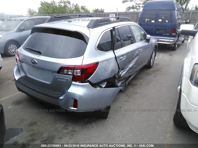 4S4BSAEC1F3213117 - 2015 SUBARU OUTBACK 2.5I PREMIUM SILVER photo 4