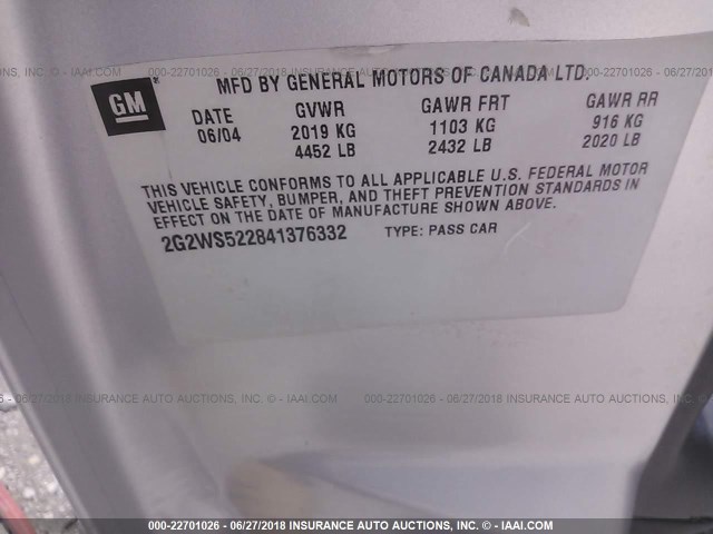 2G2WS522841376332 - 2004 PONTIAC GRAND PRIX GT2 ნაცრისფერი ფოტო 9