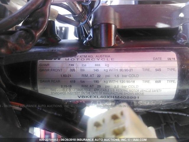 VBKEXL40XHM408991 - 2017 KTM 500 EXC-F ORANGE photo 10