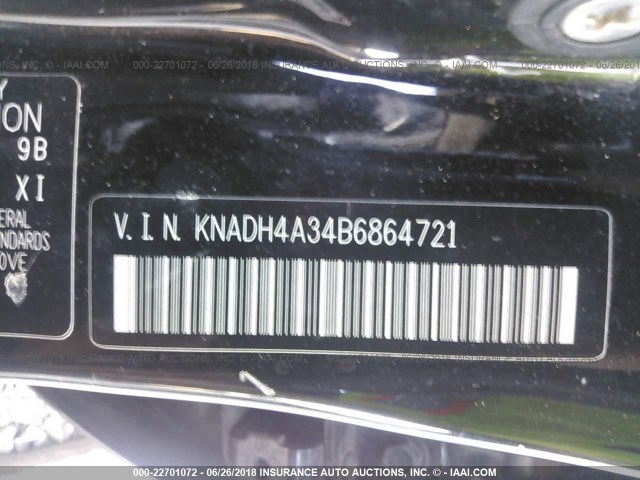 KNADH4A34B6864721 - 2011 KIA RIO LX/SX BLACK photo 9