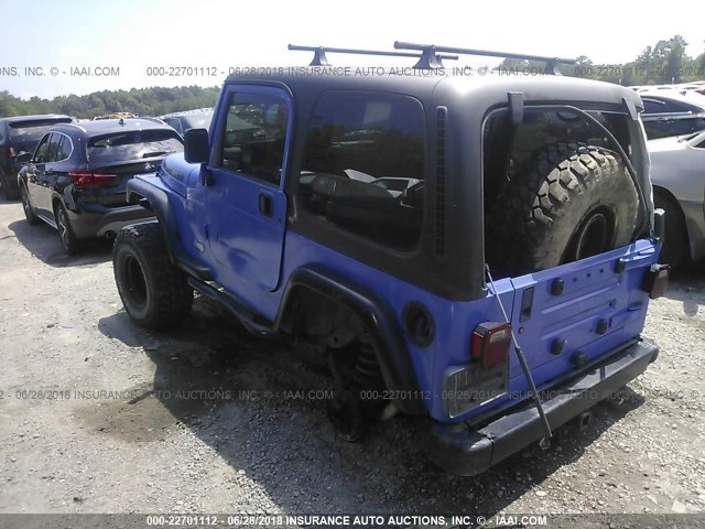 1J4FY29P2WP711840 - 1998 JEEP WRANGLER / TJ SE BLUE photo 3