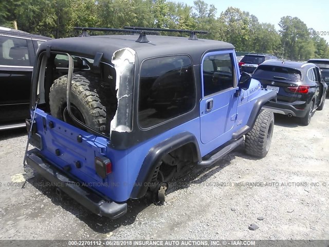 1J4FY29P2WP711840 - 1998 JEEP WRANGLER / TJ SE BLUE photo 4