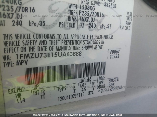 1FMZU73E15UA63888 - 2005 FORD EXPLORER XLT/XLT SPORT/NBX 灰色 照片 9