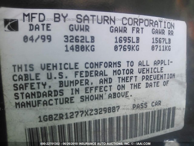 1G8ZR1277XZ329887 - 1999 SATURN SC2 BLACK photo 9