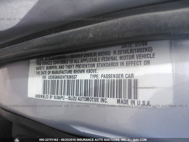 4S3BG6853X7628675 - 1999 SUBARU LEGACY OUTBACK/SSV/LIMITED/30TH SILVER photo 9