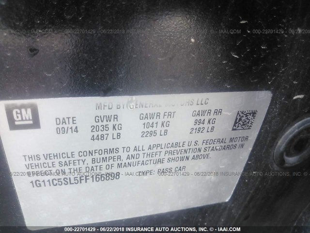 1G11C5SL5FF166898 - 2015 CHEVROLET MALIBU 1LT BLACK photo 9