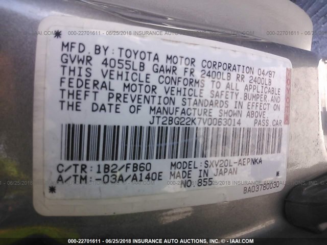 JT2BG22K7V0063014 - 1997 TOYOTA CAMRY LE/XLE SILVER photo 9