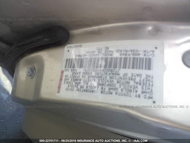 JT2BG22K8Y0503231 - 2000 TOYOTA CAMRY CE/LE/XLE BEIGE photo 9