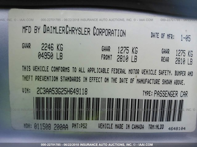 2C3AA53G25H649118 - 2005 CHRYSLER 300 TOURING SILVER photo 9