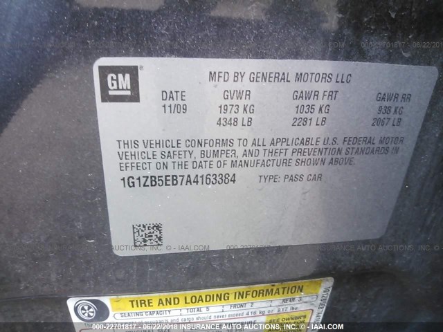 1G1ZB5EB7A4163384 - 2010 CHEVROLET MALIBU LS Boz foto 9