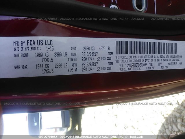 1C4NJRFB8FD271003 - 2015 JEEP PATRIOT LATITUDE RED photo 9