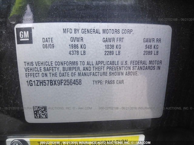 1G1ZH57BX9F256458 - 2009 CHEVROLET MALIBU 1LT 黑色 照片 9