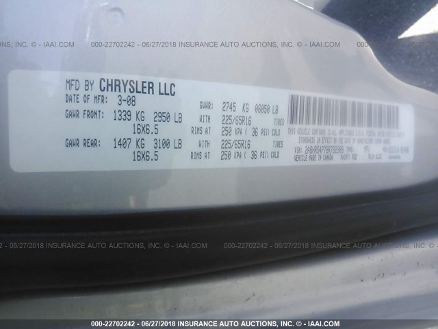 2A8HR54P78R732309 - 2008 CHRYSLER TOWN & COUNTRY TOURING SILVER photo 9