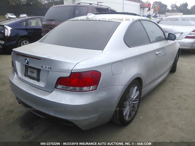 WBAUP7C53BVK79170 - 2011 BMW 128 I SILVER photo 4