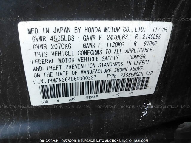 JHMCN36406C000337 - 2006 HONDA ACCORD HYBRID SILVER photo 9