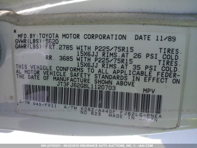 JT3FJ62G8L1120703 - 1990 TOYOTA LAND CRUISER FJ62 GX WHITE photo 9