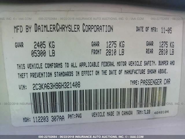 2C3KA63H96H321408 - 2006 CHRYSLER 300C CREAM photo 9