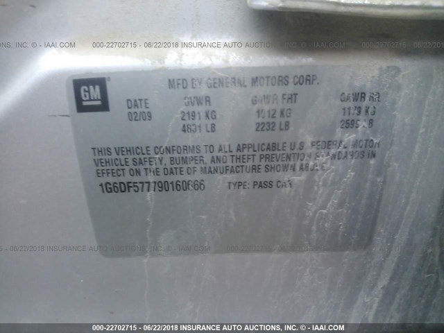 1G6DF577790160666 - 2009 CADILLAC CTS SILVER photo 9