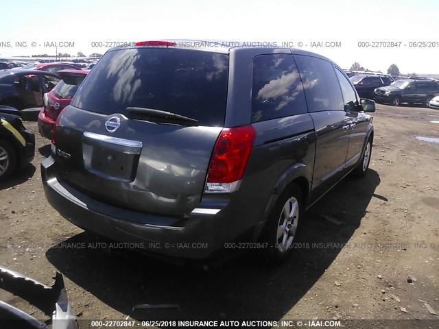 5N1BV28U07N126090 - 2007 NISSAN QUEST S/SE/SL GRAY photo 4