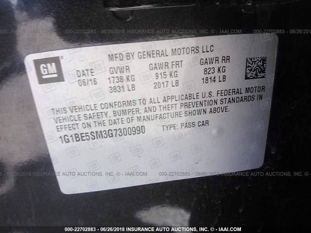 1G1BE5SM3G7300990 - 2016 CHEVROLET CRUZE LT GRAY photo 9