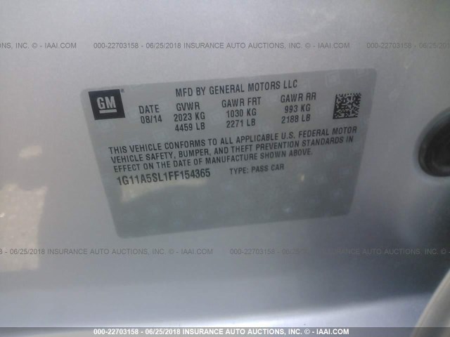 1G11A5SL1FF154365 - 2015 CHEVROLET MALIBU LS SILVER photo 9