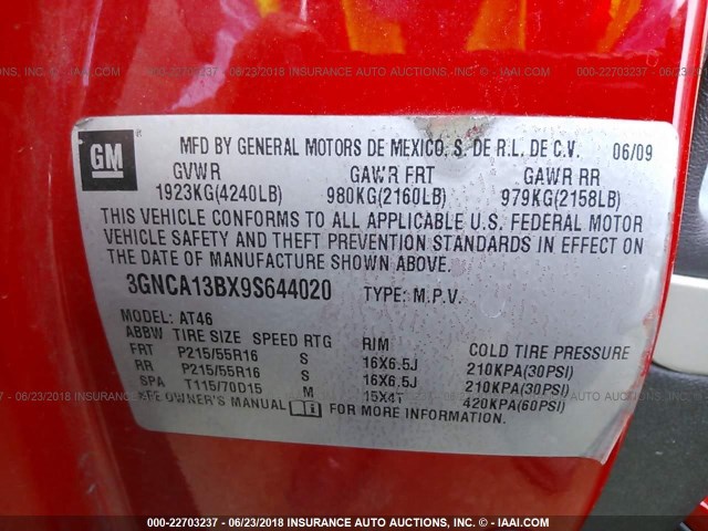 3GNCA13BX9S644020 - 2009 CHEVROLET HHR LS Qırmızı foto 9