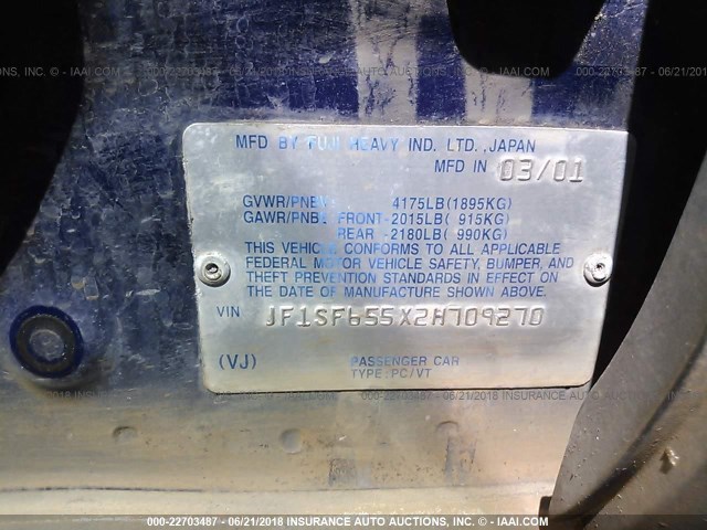 JF1SF655X2H709270 - 2002 SUBARU FORESTER S BLUE photo 9