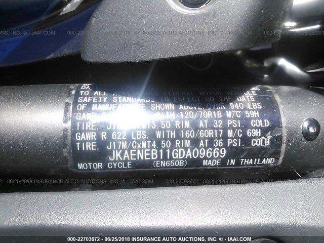 JKAENEB11GDA09669 - 2016 KAWASAKI EN650 B 蓝色 照片 10